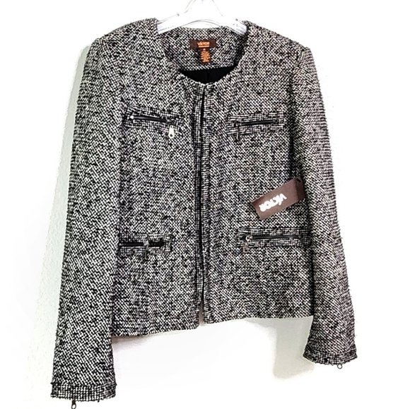 Victor Alfaro NWT Tweed Black/White Jacket Sz 16 Fully Lined $168 Retail New XL - Picture 1 of 13